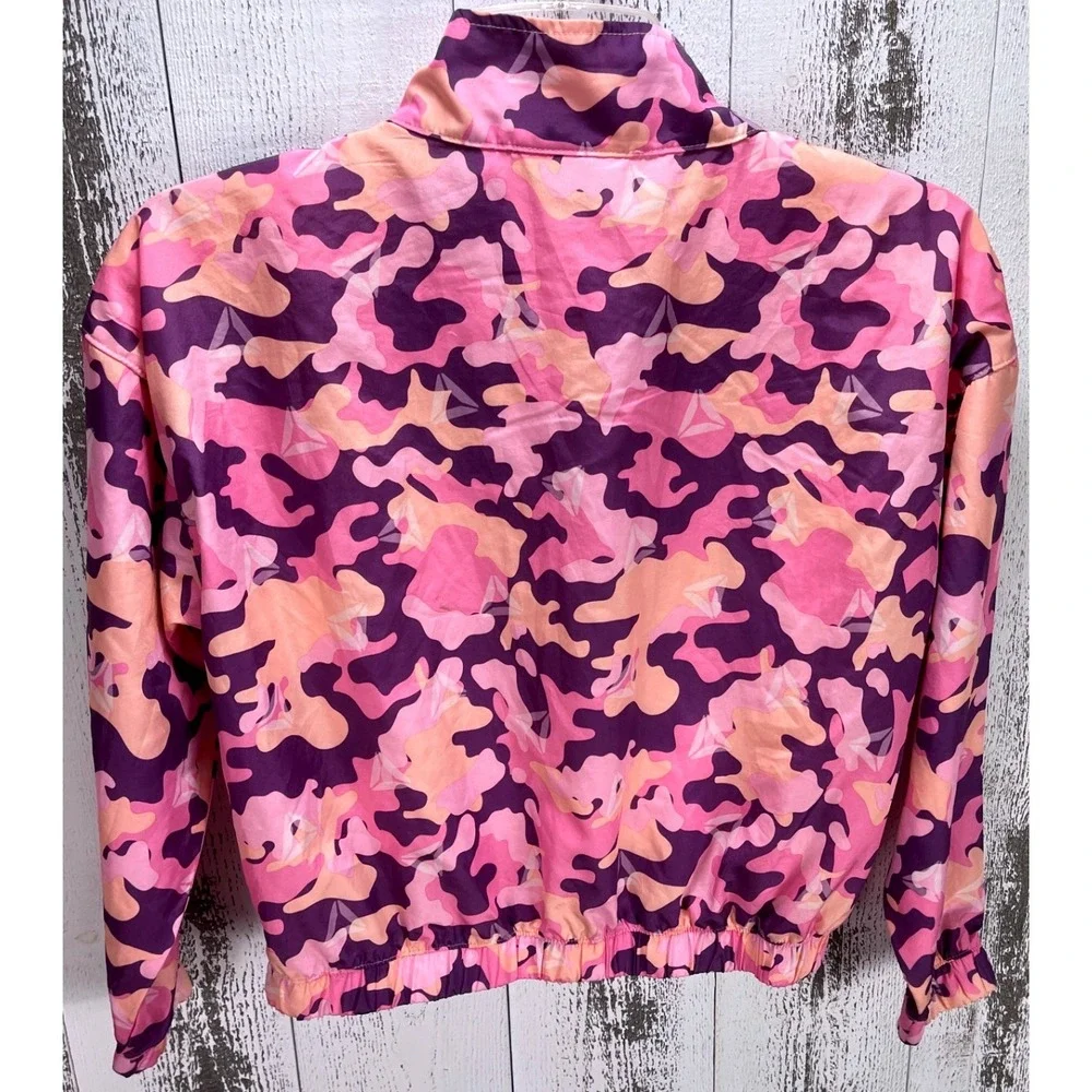 Reebok Girls‎ 7/8 Pink Camo Windbreaker Jacket 1/2 Zip Pullover Lightweight